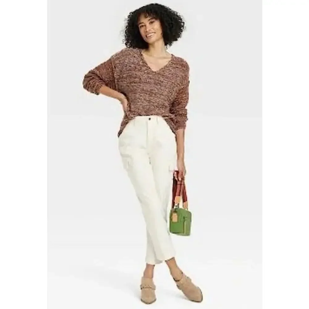 Universal Thread Oversized Pure Cotton Brown Marled Knit V-Neck Sweater